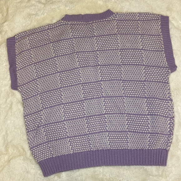 🍭Kawaii Hearts Fairy Kei Vintage 80s 90s Pastel Lavender Acrylic Knit Sweater - Picture 7 of 8